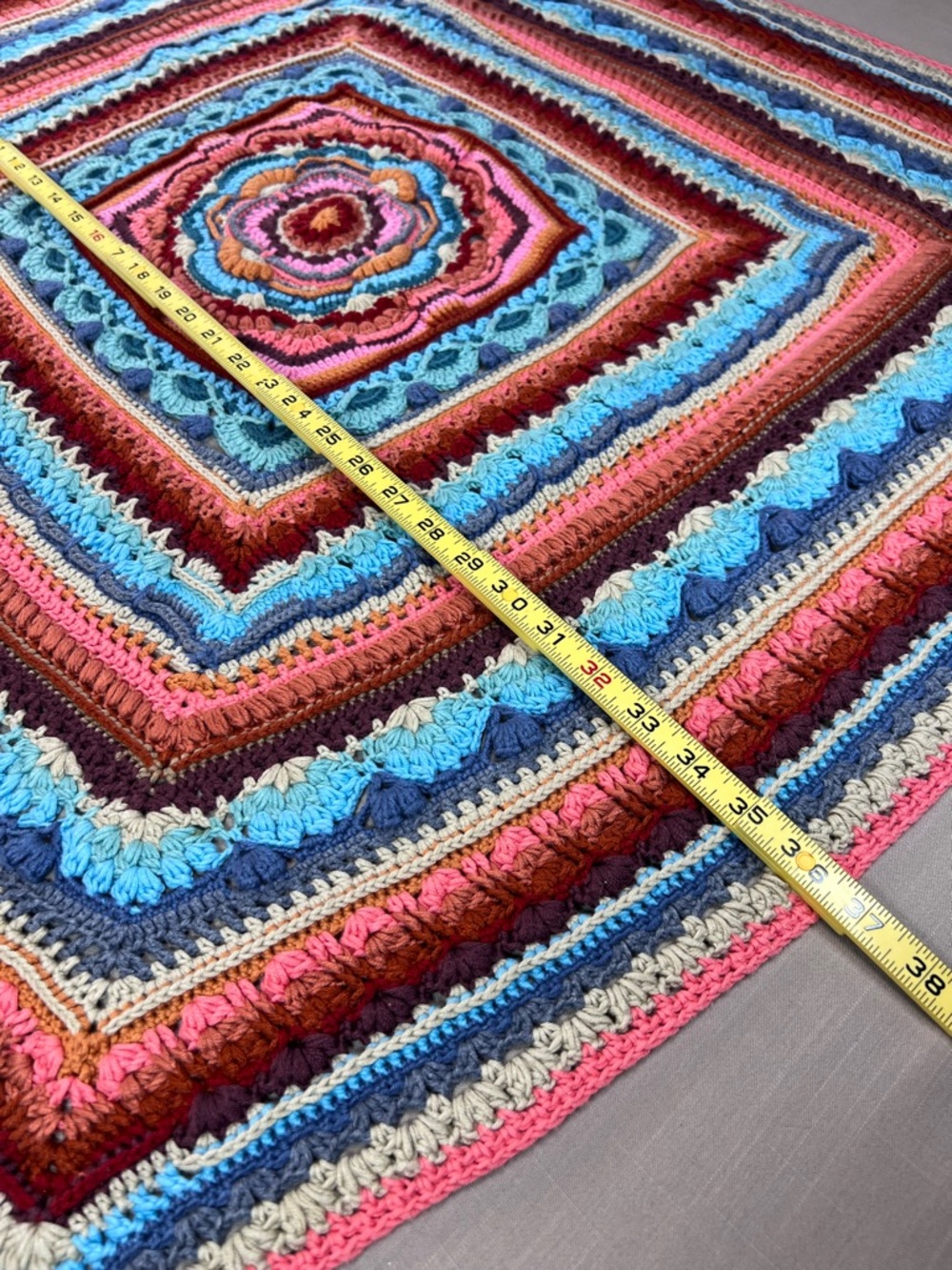 Handmade Crochet Throw Blanket Mandala Boho Multicolor 36x36 Afghan - Picture 9 of 15